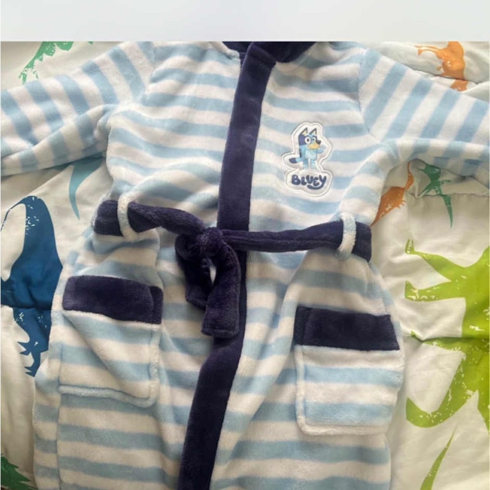 Kids Bluey Striped Pajamas with Belt - Blue and White
